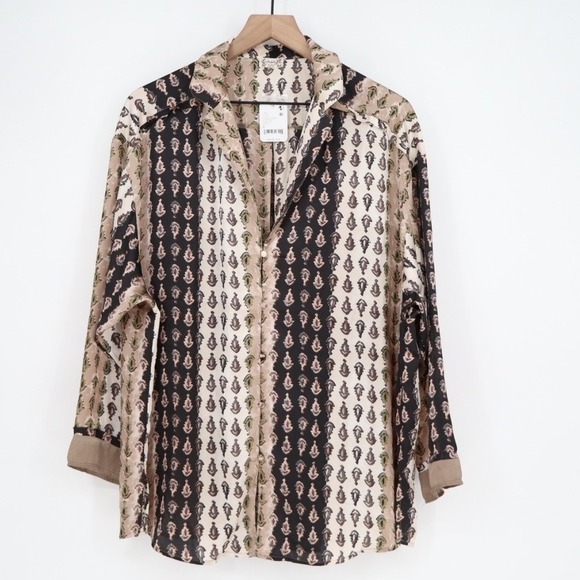 Free People Dreamy Days Pajamas Shirt Womens S Multi Long Sleeve Spread Collar - Picture 2 of 6